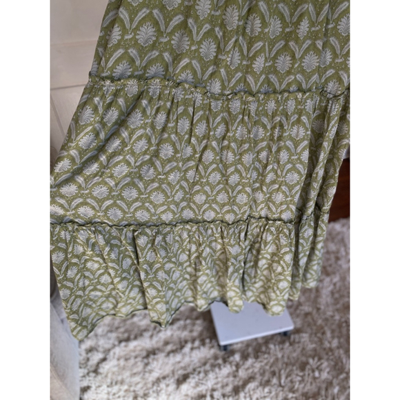 NATURAL LIFE Green Maxi Dress 100% Cotton XS Cottagecore Boho Tiered Autumn Cozy - Picture 4 of 7